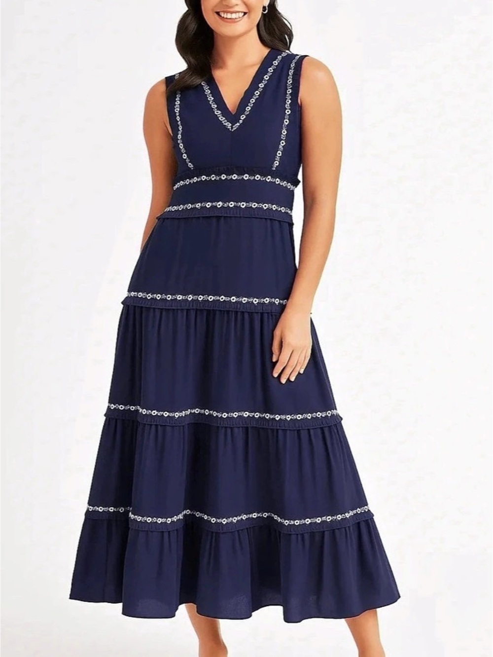 Xirena Embroidered Trim Maxi Dress in Blue size Medium